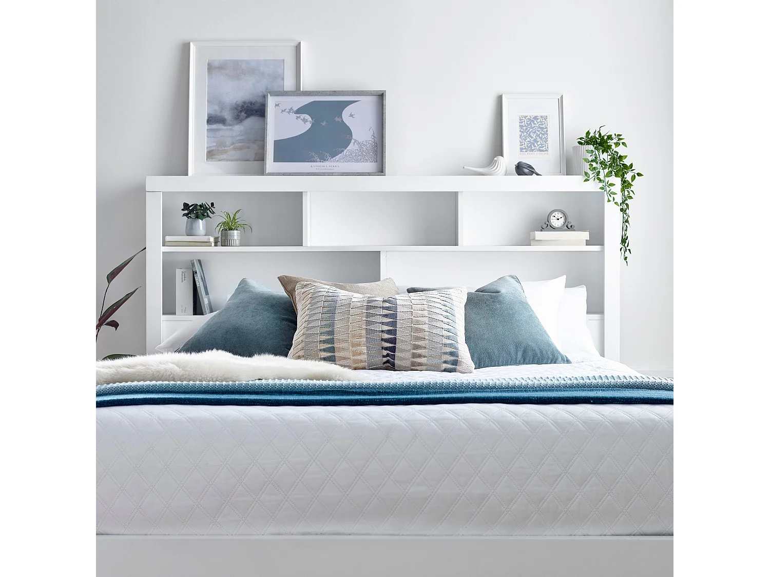 Arizona White Wooden Bookcase Ottoman Storage Bed Double