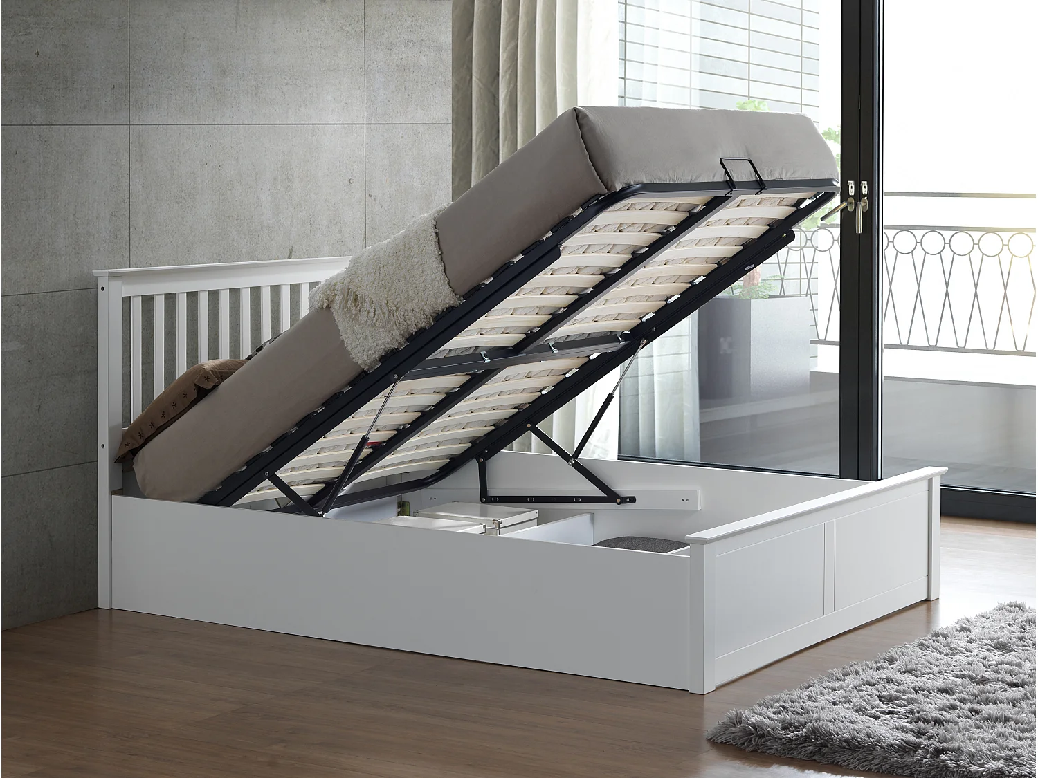 Malmo White Wooden Ottoman Bed Small Double