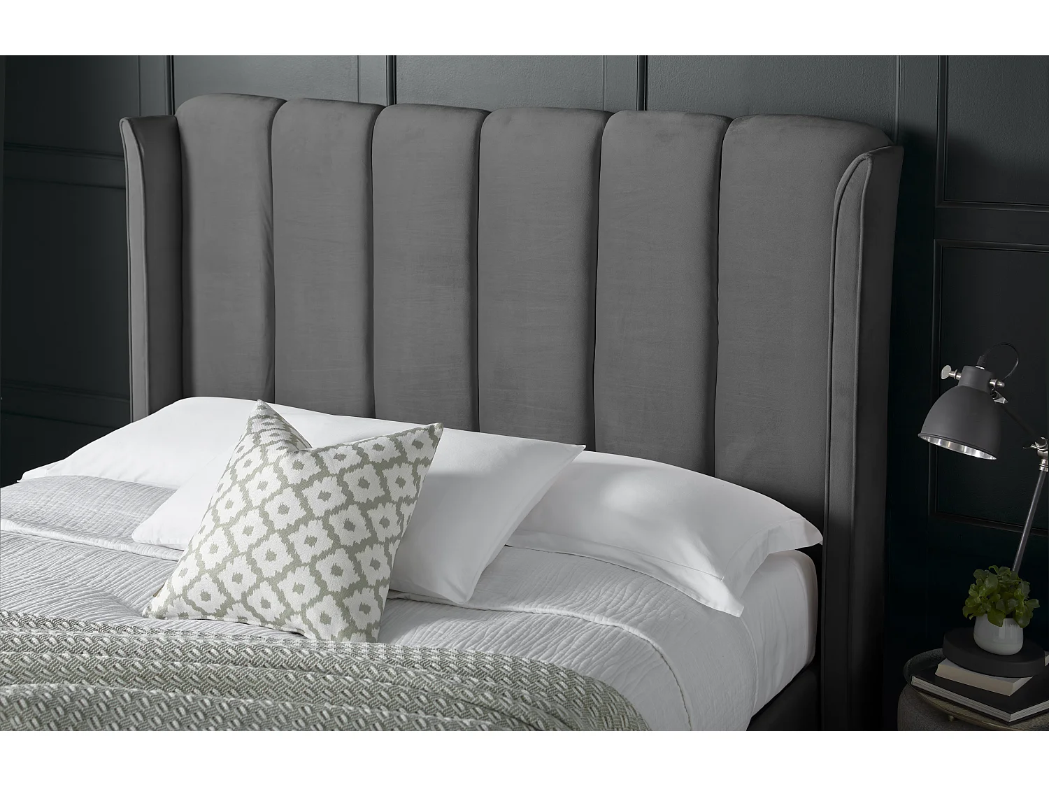 Aurora Grey Velvet Ottoman Bed Double