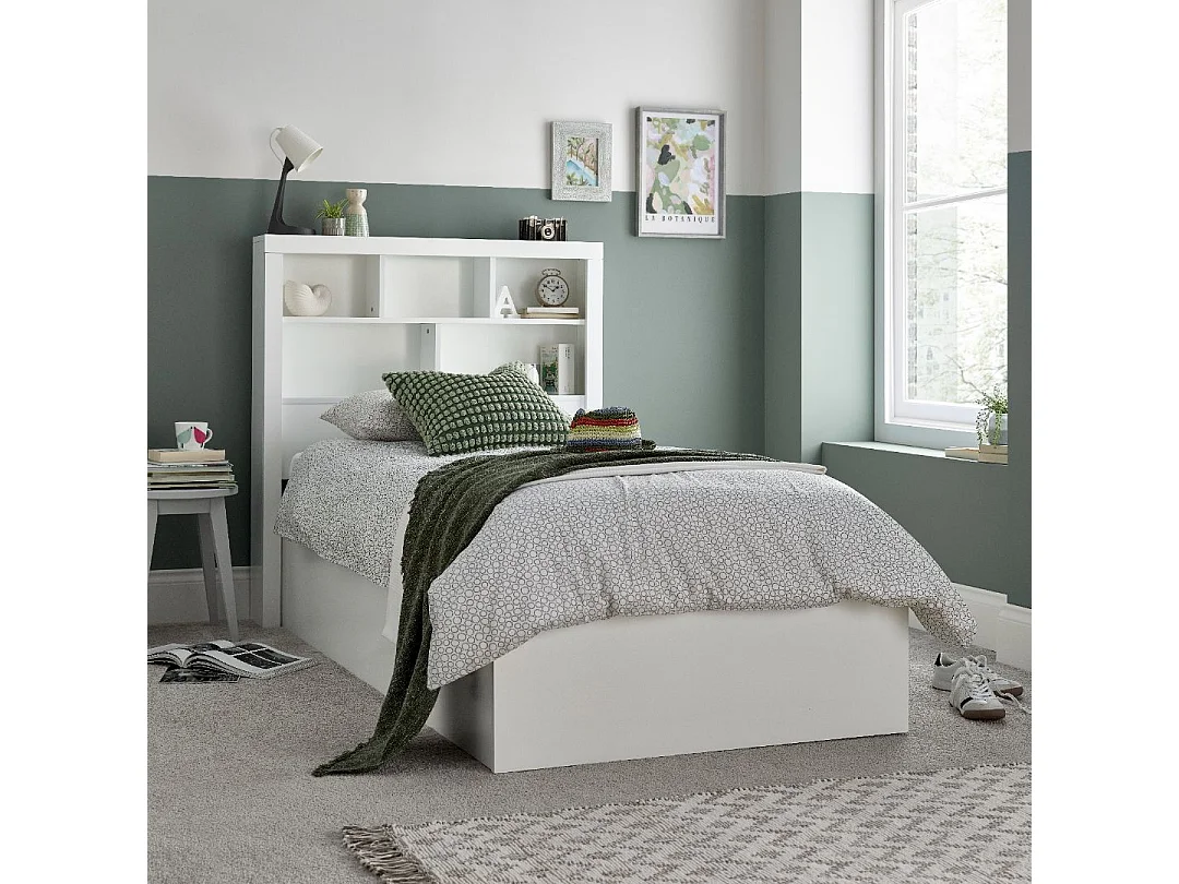 Oscar White Wooden Bookcase Ottoman Storage Bed Single