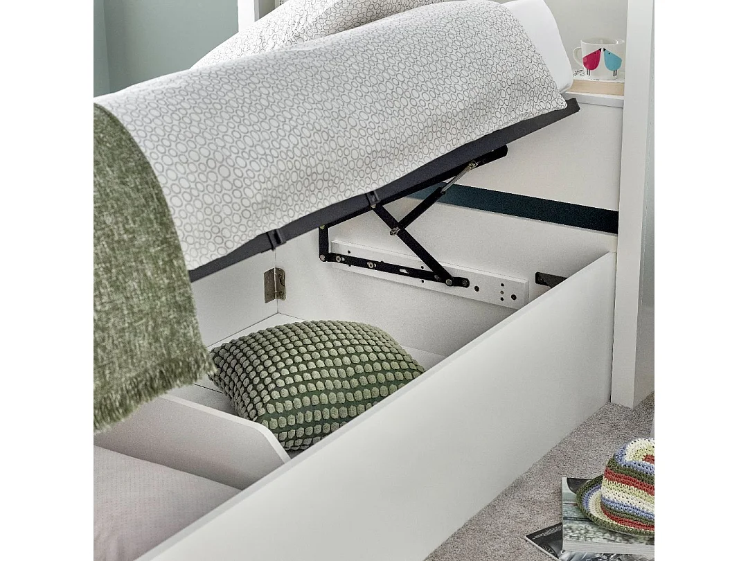 Oscar White Wooden Bookcase Ottoman Storage Bed Single
