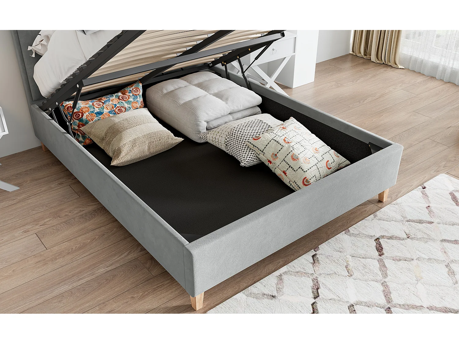 Rhodes Grey Velvet Ottoman Bed Double