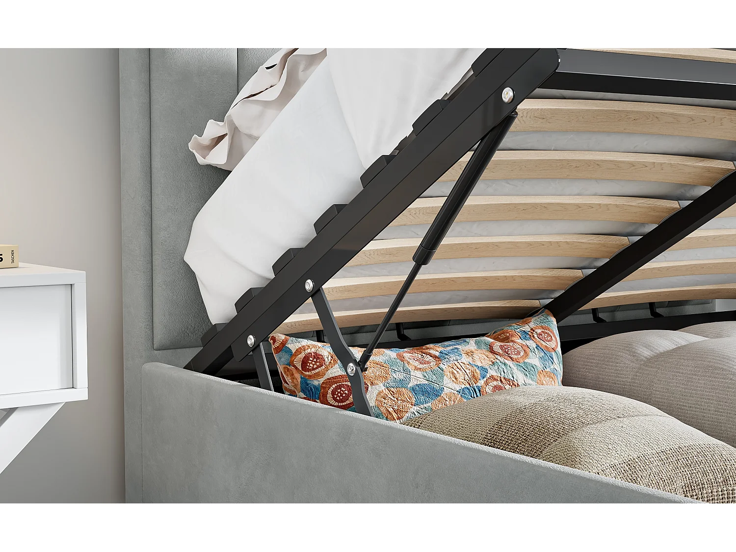 Rhodes Grey Velvet Ottoman Bed Double