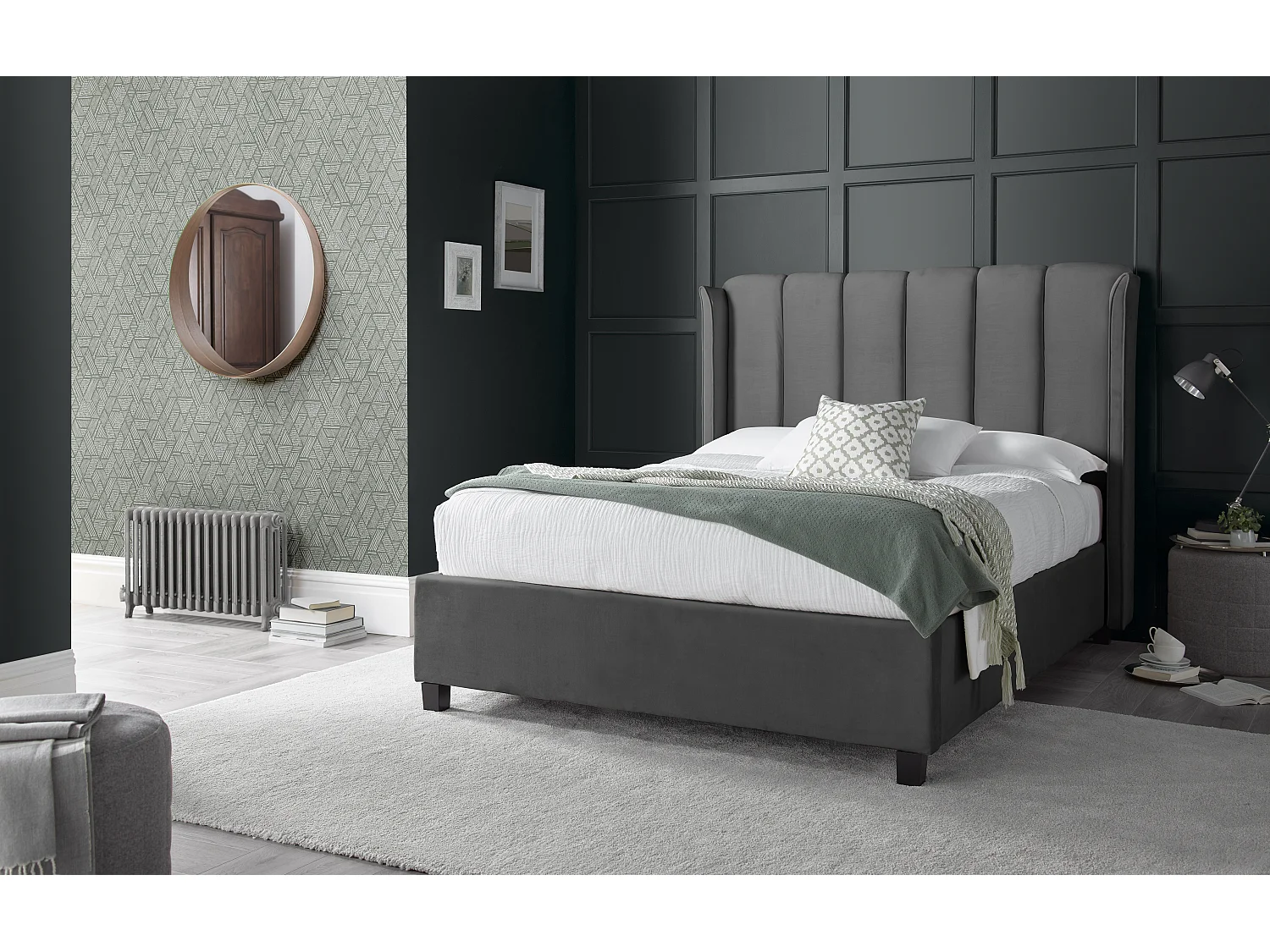 Aurora Grey Velvet Ottoman Bed King Size
