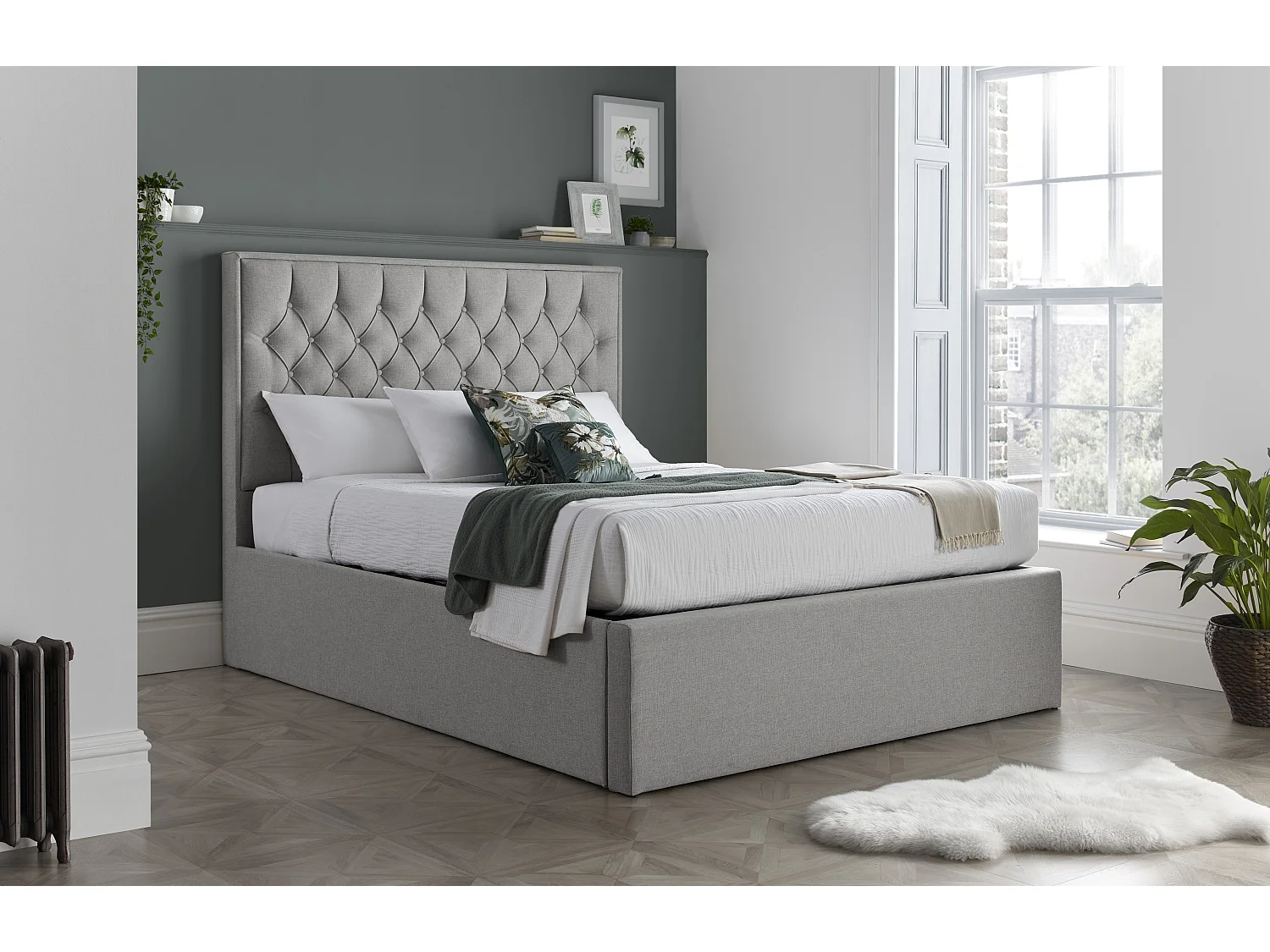 Wilson Grey Fabric Ottoman Bed Double