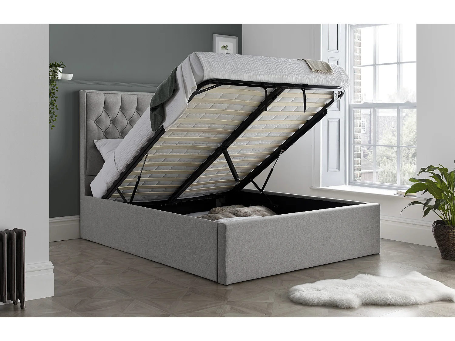 Wilson Grey Fabric Ottoman Bed Double