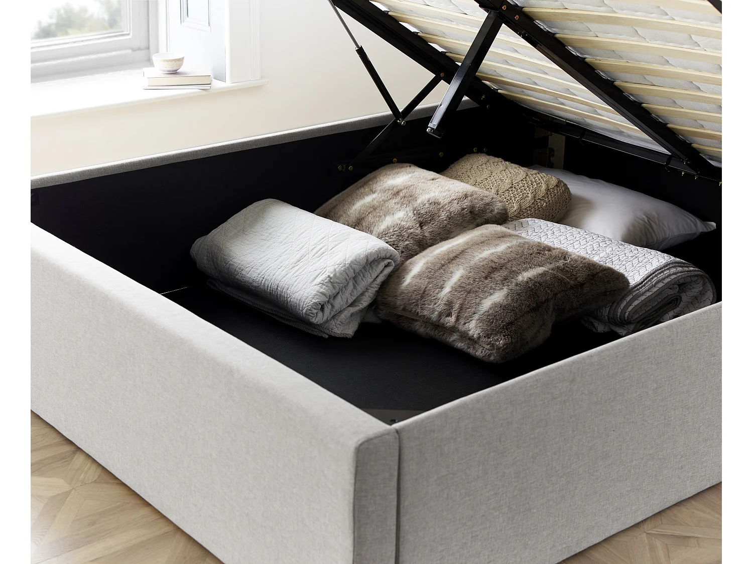 Wilson Grey Fabric Ottoman Bed Double