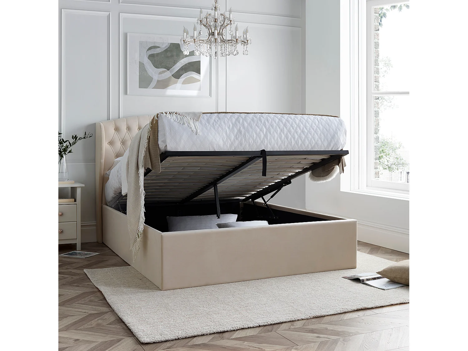 Warwick Natural Velvet Ottoman Bed Double