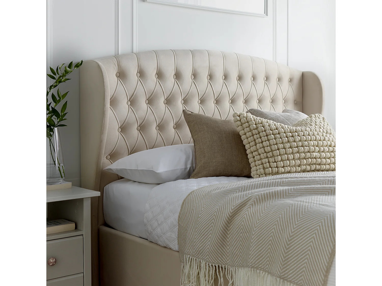 Warwick Natural Velvet Ottoman Bed King Size