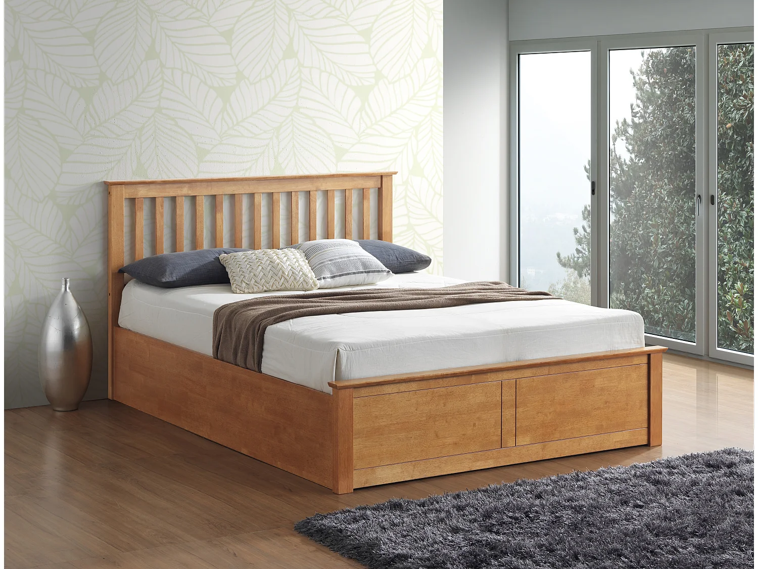 Malmo Oak Wooden Ottoman Bed King Size