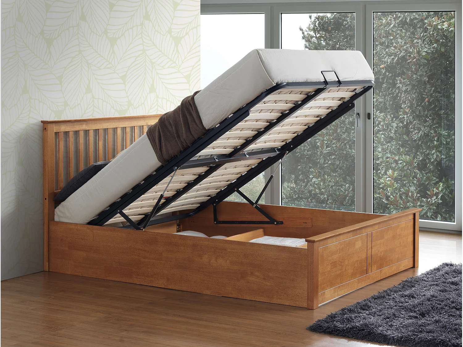 Malmo Oak Wooden Ottoman Bed King Size