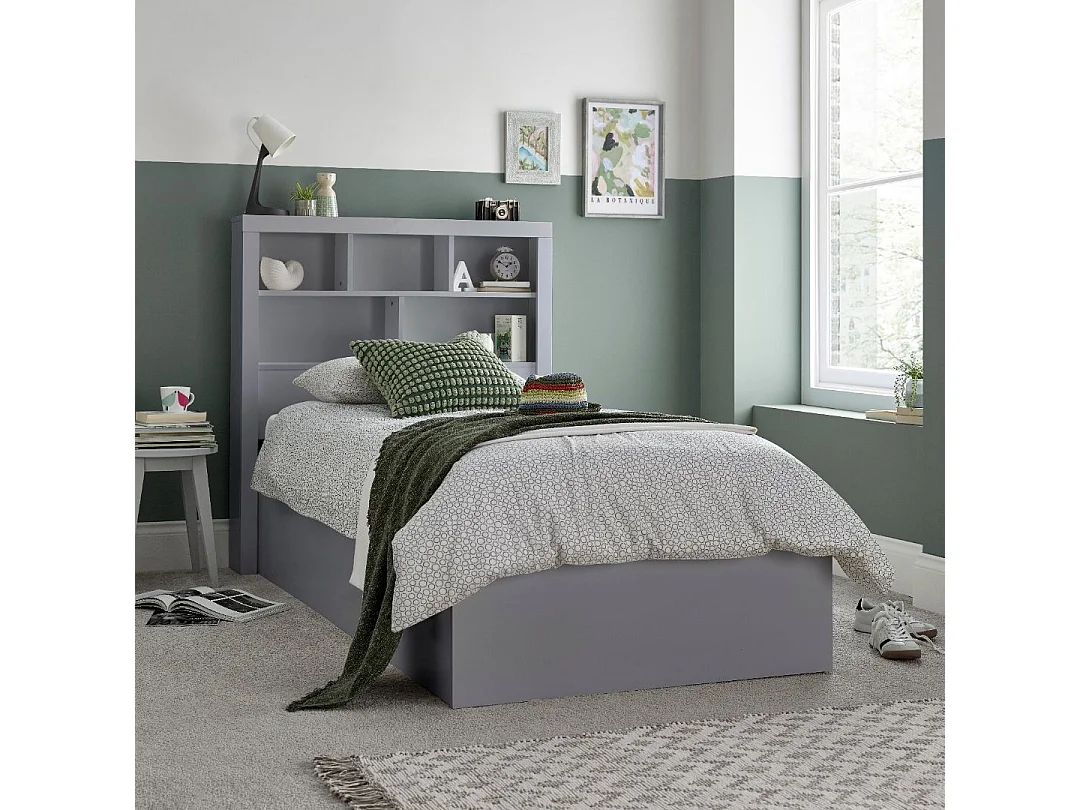 Oscar Grey Wooden Bookcase Ottoman Storage Bed Single