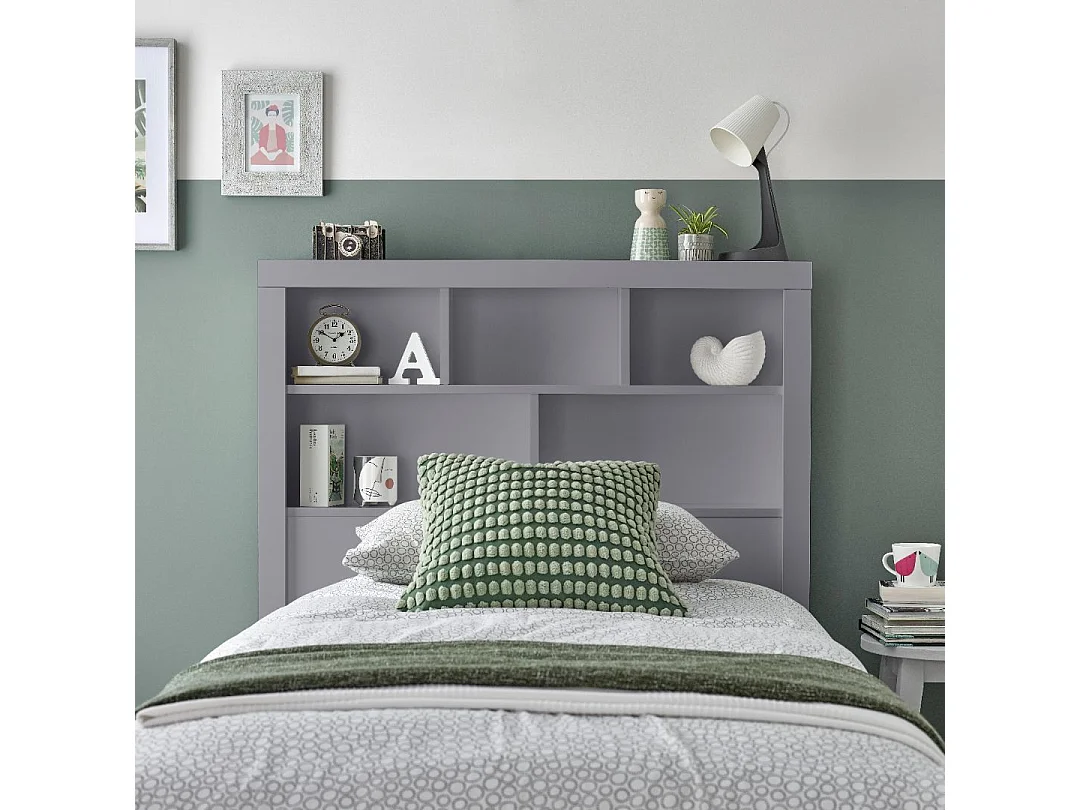 Oscar Grey Wooden Bookcase Ottoman Storage Bed Single