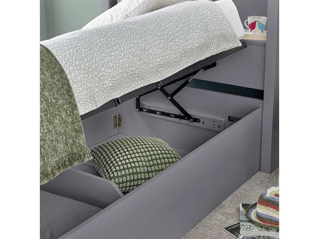 Oscar Grey Wooden Bookcase Ottoman Storage Bed Single
