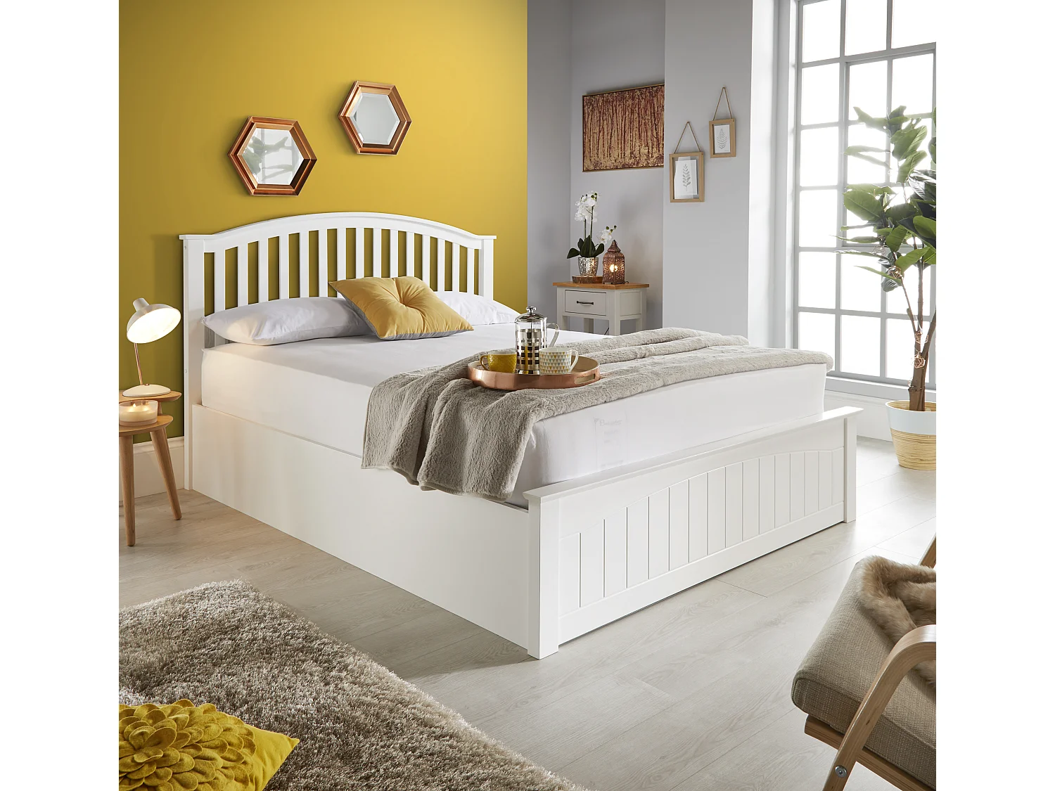 Grayson White Wooden Ottoman Bed Double
