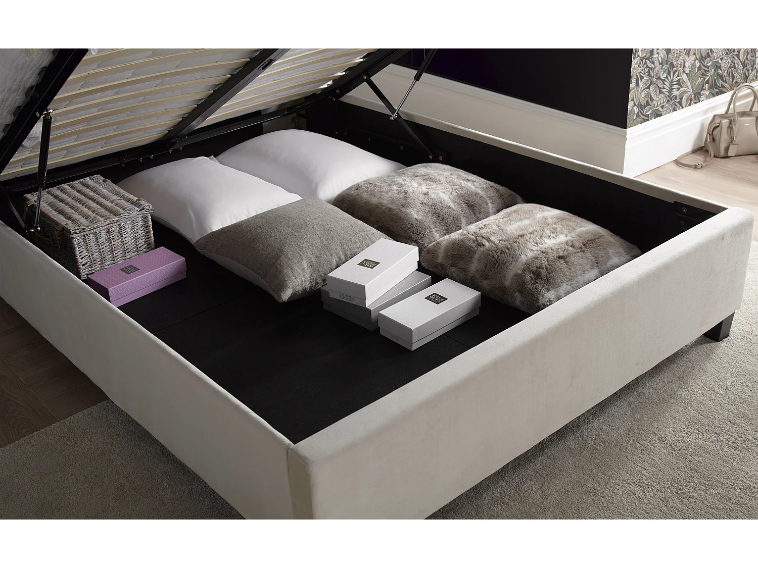 Aurora Warmstone Velvet Ottoman Bed King Size