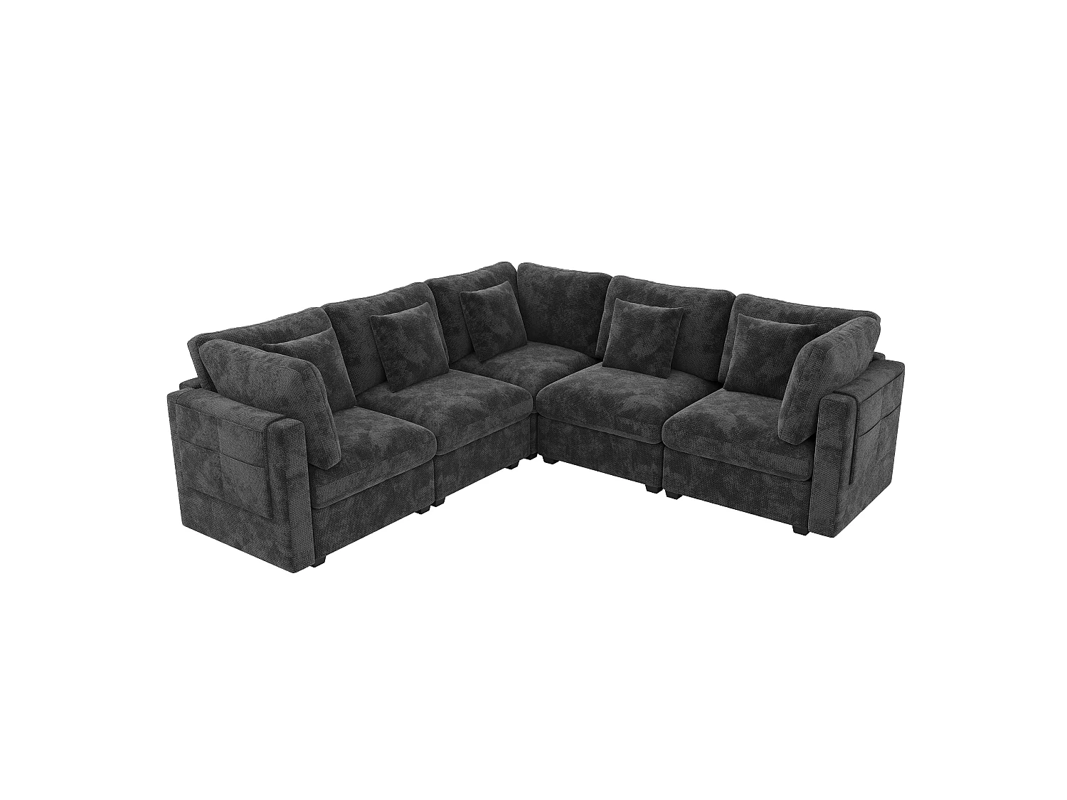 Canapé d'angle 5 places avec rangement en tissu gris