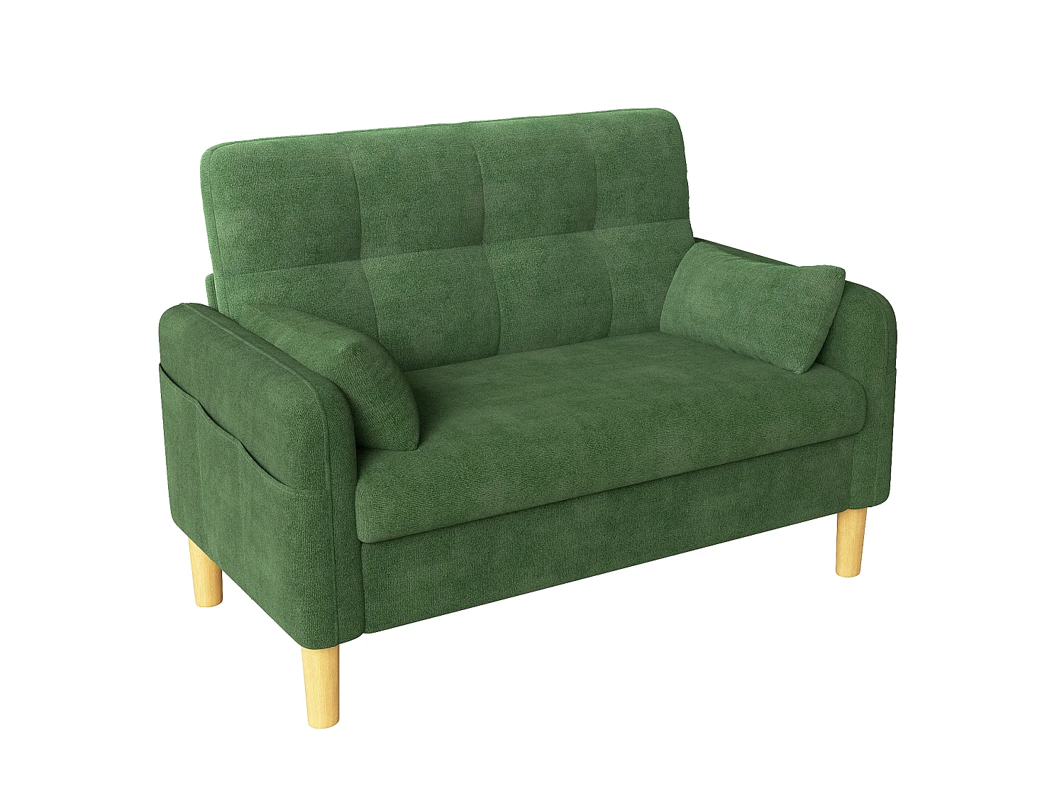 Modern soffa 2 platser – med 3 kuddar – med 1 sidoförvaringsficka – grön