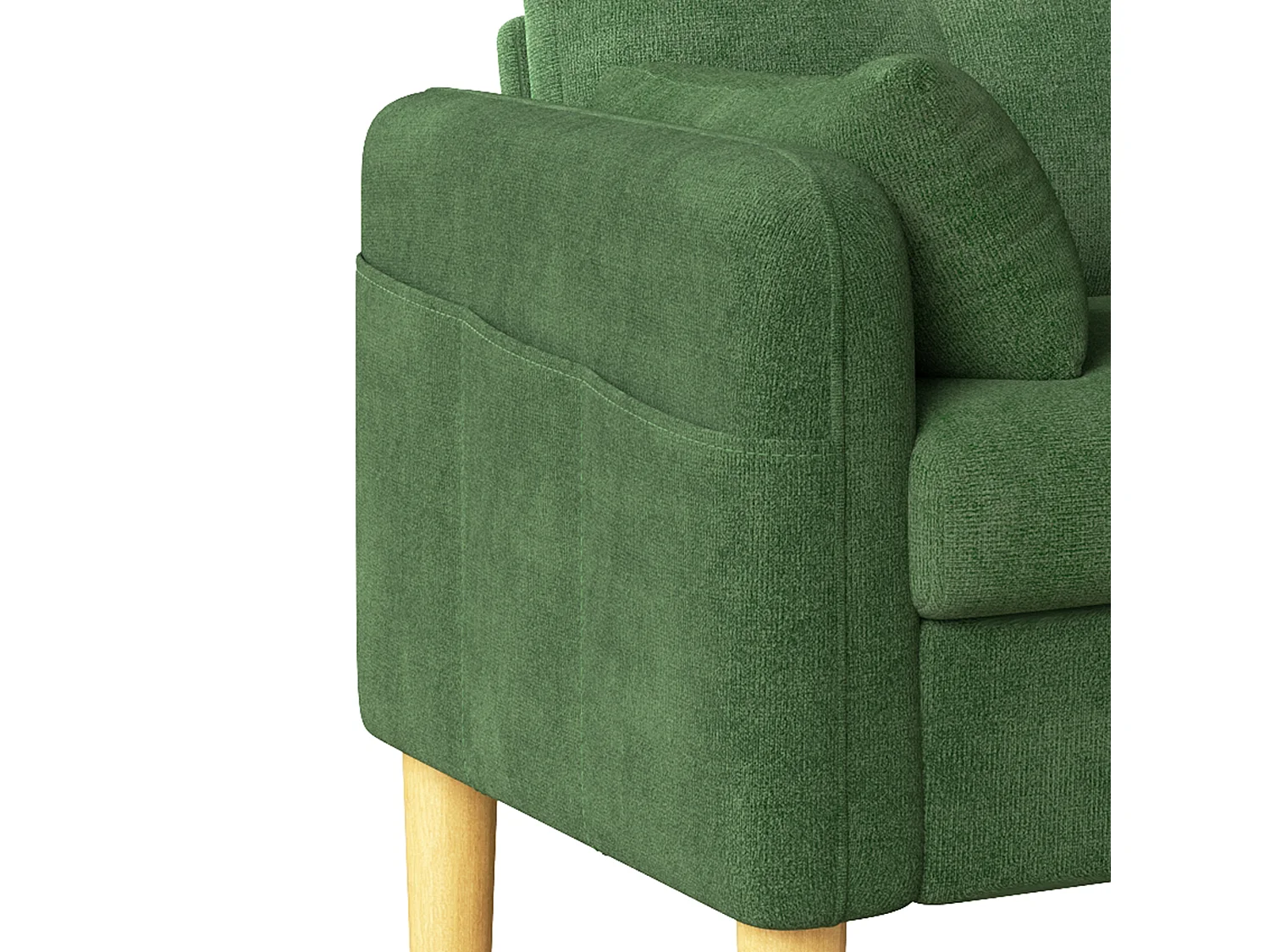 Modern soffa 2 platser – med 3 kuddar – med 1 sidoförvaringsficka – grön