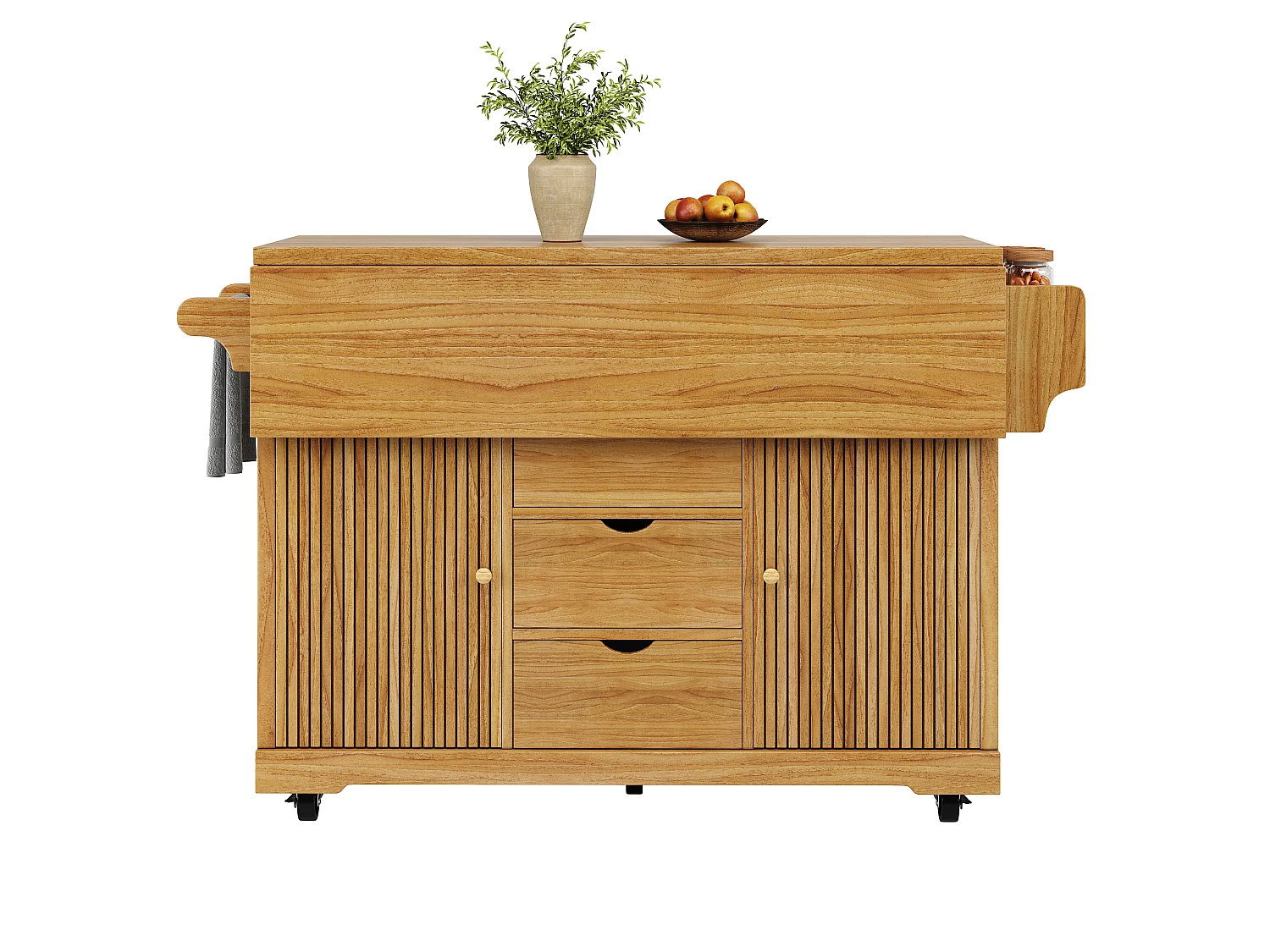 Mobile da Cucina 142.5cm - Isola Centrale con Prolunghe Ribaltabili, Altezza Ergonomica 95cm, Ripiano Integrato - marrone scuro
