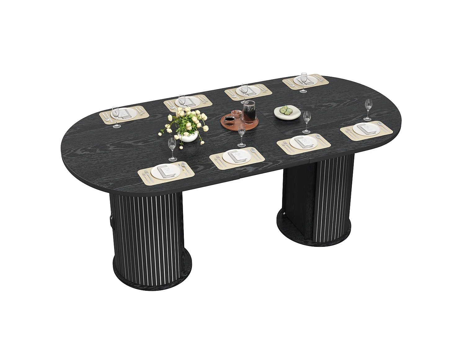 Table à Manger Extensible 149.8-189.7cm - Table Multifonction avec Rangement Caché, Système Télescopique, Design Modulable - Noir
