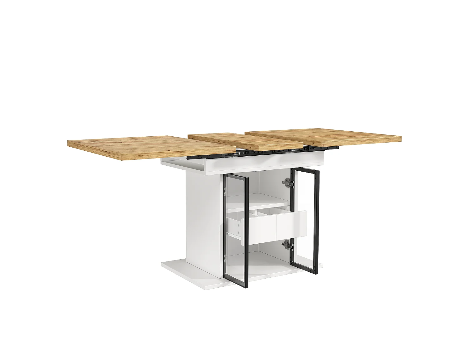 Table à Manger Extensible 110-140cm - Table avec Rangement, Éclairage LED RGB, Portes Coulissantes, Système Push-to-Open, Design Moderne - Blanc