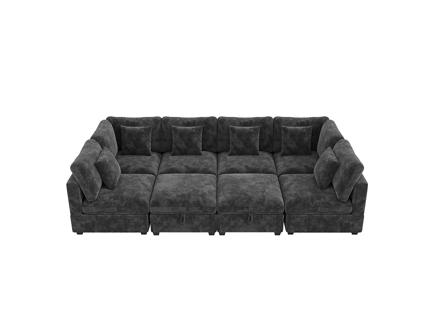 Divano angolare a U - Divano modulabile 8 posti - con 2 pouf - Tasche laterali integrate nei braccioli - 6 cuscini inclusi - grigio