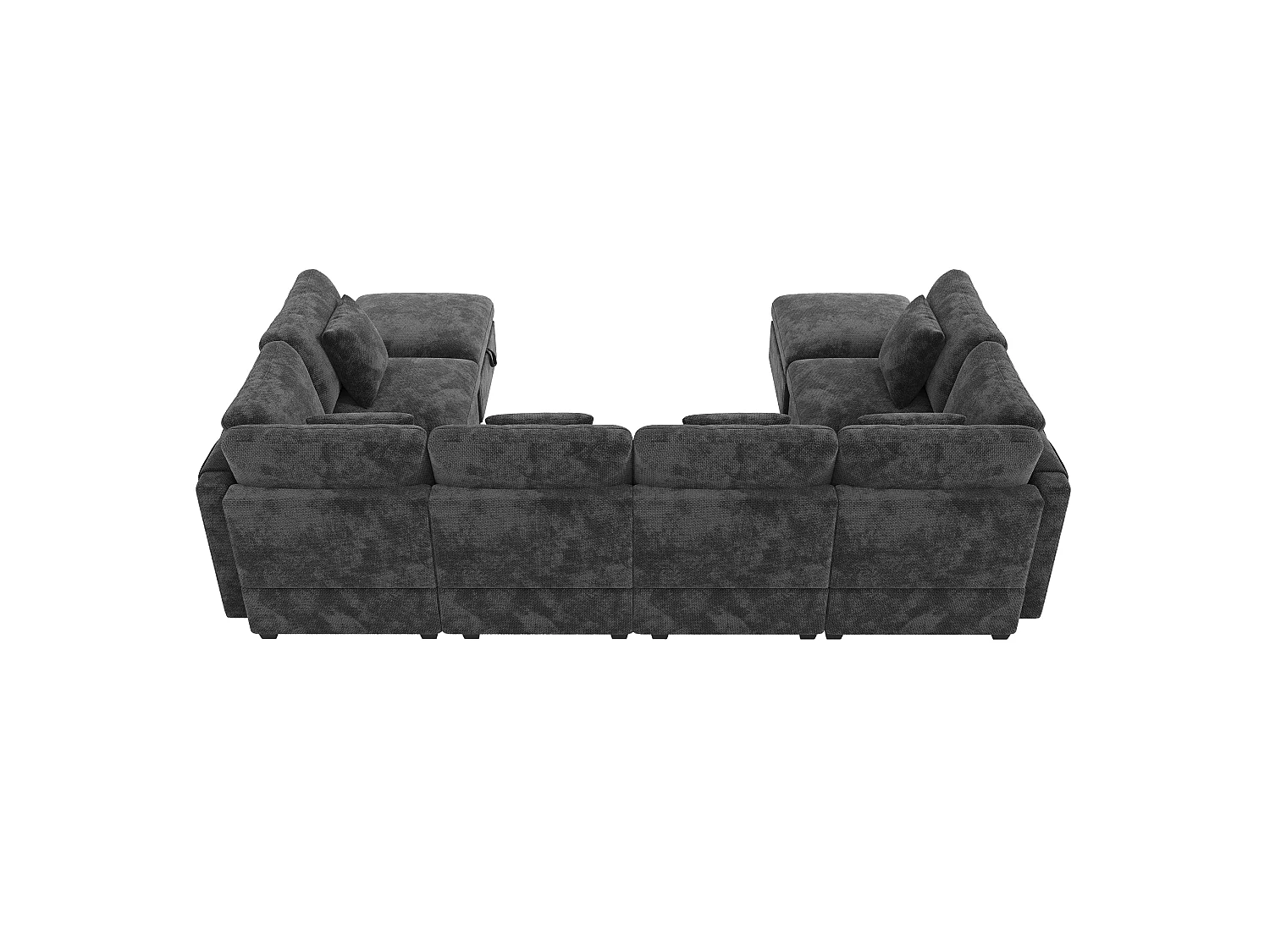 Divano angolare a U - Divano modulabile 8 posti - con 2 pouf - Tasche laterali integrate nei braccioli - 6 cuscini inclusi - grigio