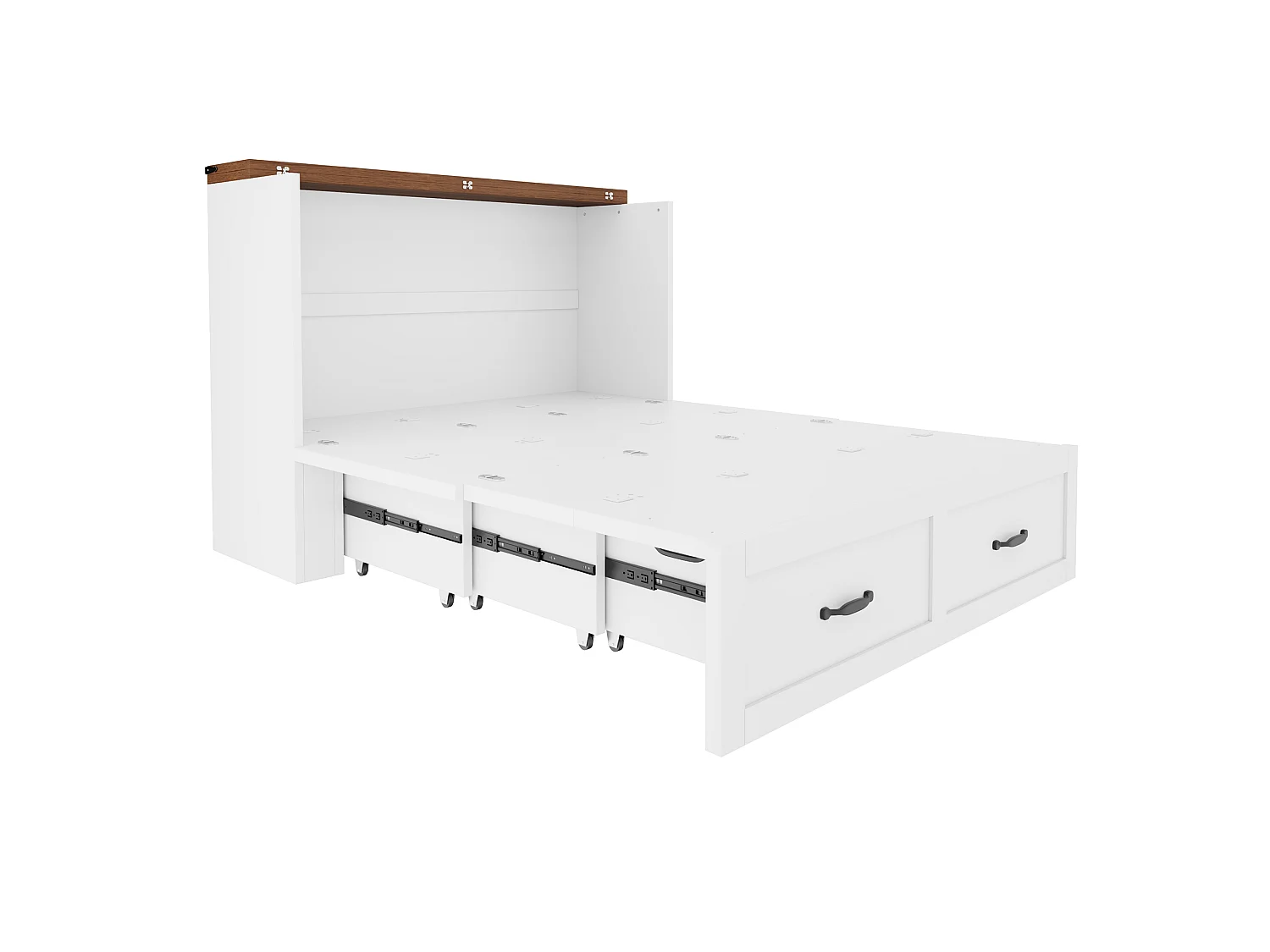 Lit escamotable 140 x 200 cm - avec prise standard européenne - cadre en métal - blanc (matelas non inclus)