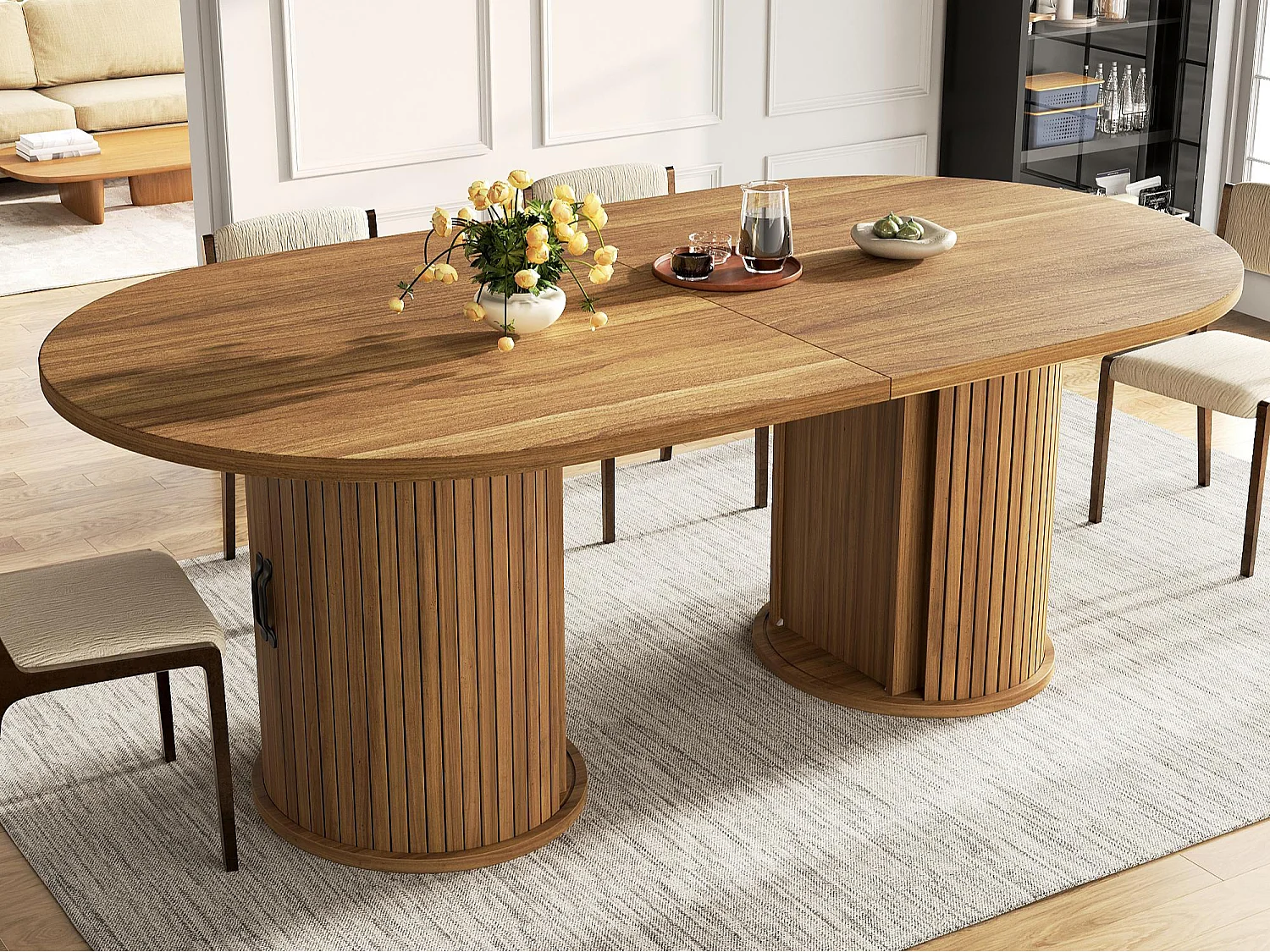Table à Manger Extensible 149.8-189.7cm - Table Multifonction avec Rangement Caché, Système Télescopique, Design Modulable - Brun Foncé
