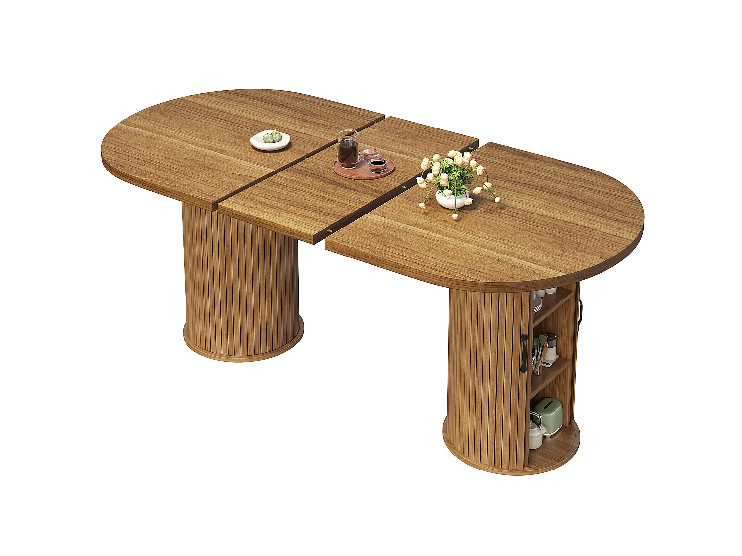 Table à Manger Extensible 149.8-189.7cm - Table Multifonction avec Rangement Caché, Système Télescopique, Design Modulable - Brun Foncé