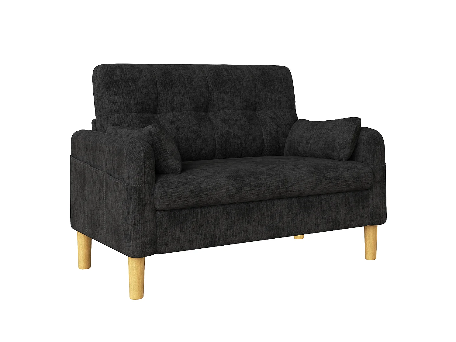 Modern soffa 2 platser – med 3 kuddar – med 1 sidoförvaringsficka – grå