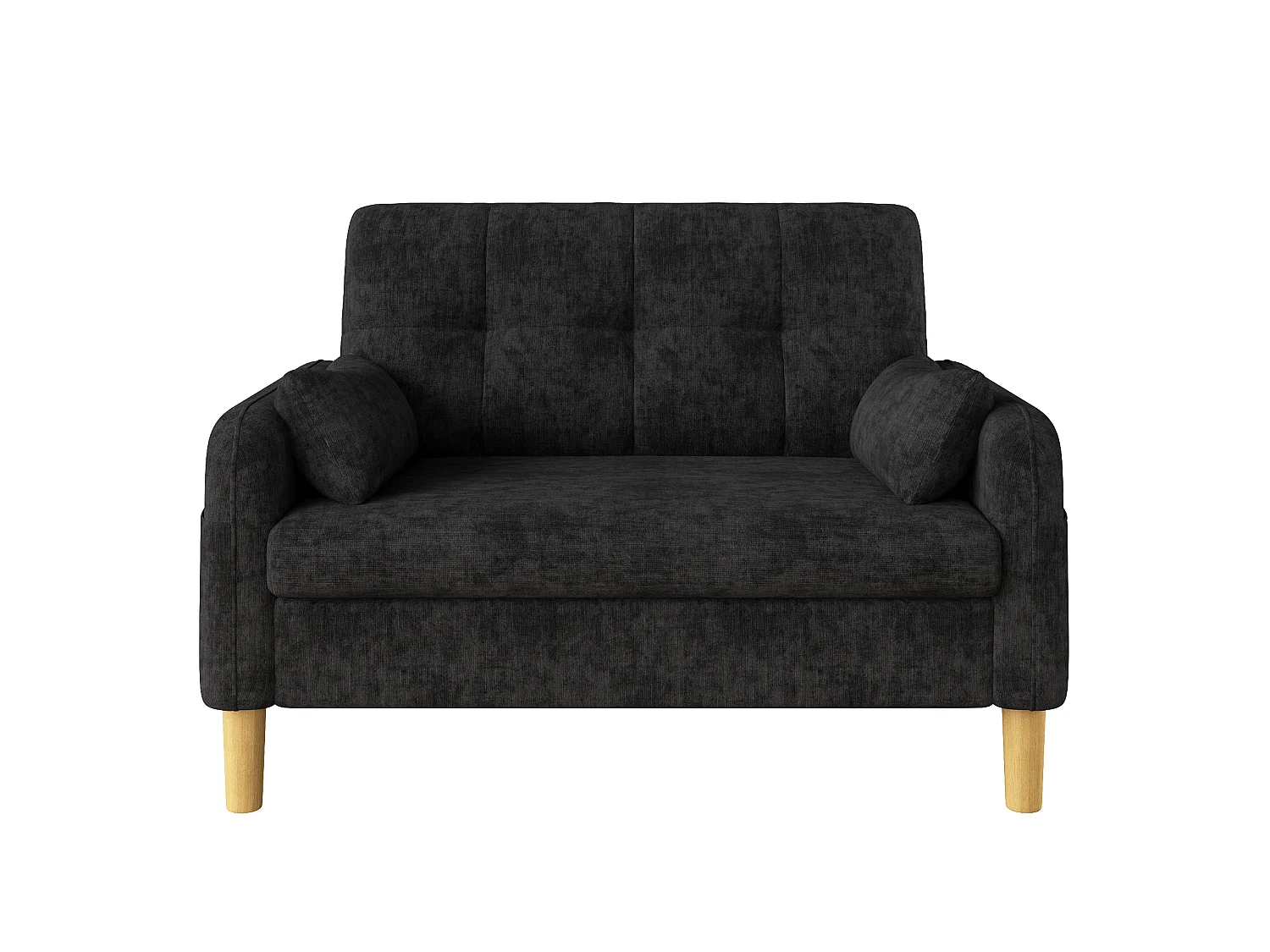 Modern soffa 2 platser – med 3 kuddar – med 1 sidoförvaringsficka – grå