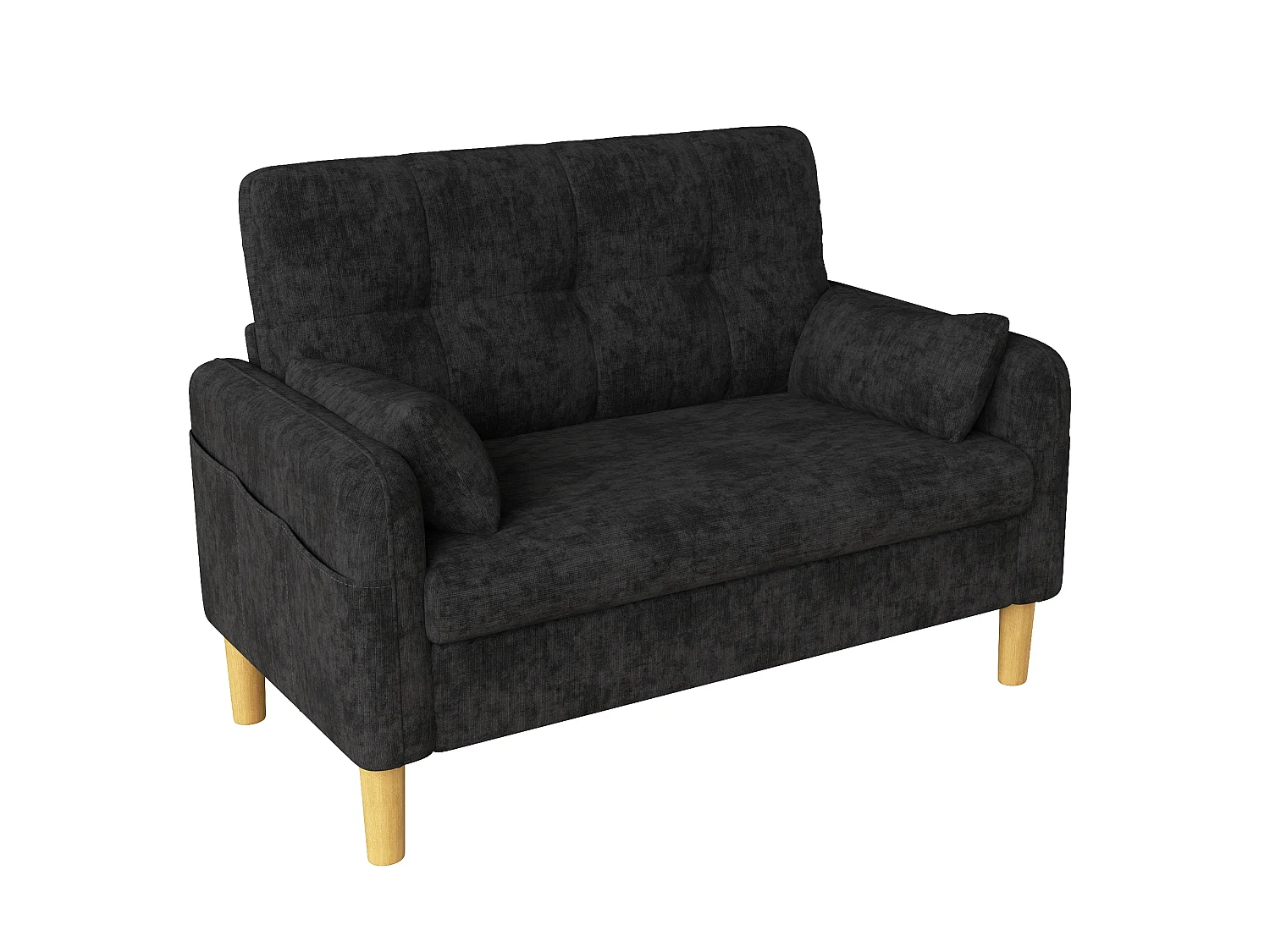 Modern soffa 2 platser – med 3 kuddar – med 1 sidoförvaringsficka – grå