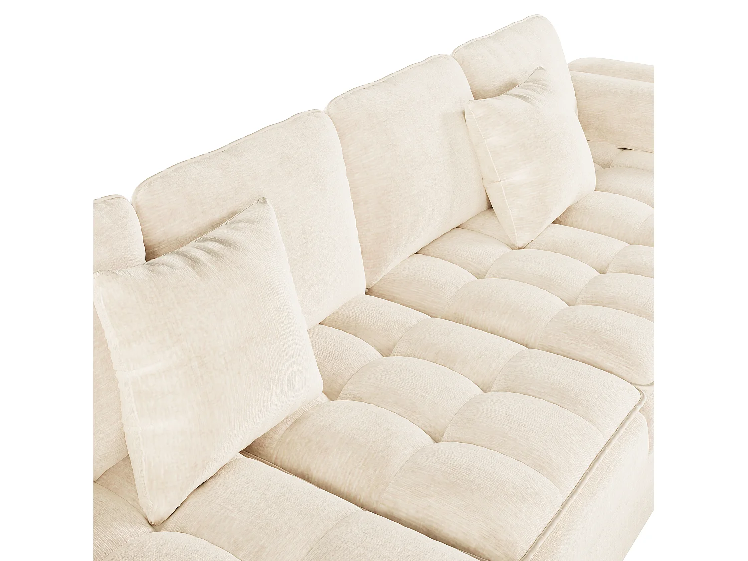 U-formad hörnsoffa - 4 platser - med 2 chaise longues - 2 kuddar - ben i guldmetall - beige
