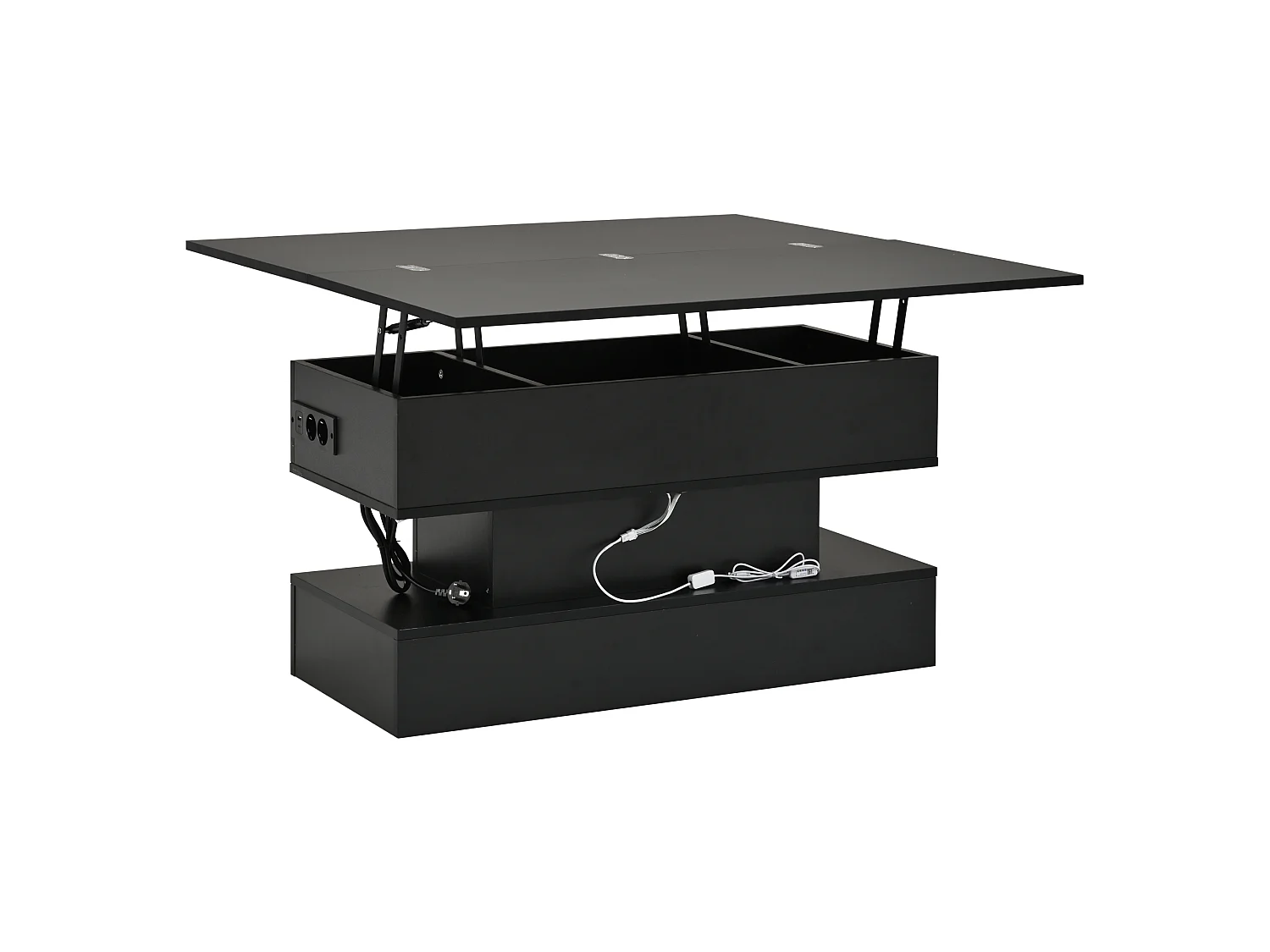 Table basse relevable 100 x 50 x 51,5 cm - Avec ports USB et Type-C - Avec éclairage LED - Noir
