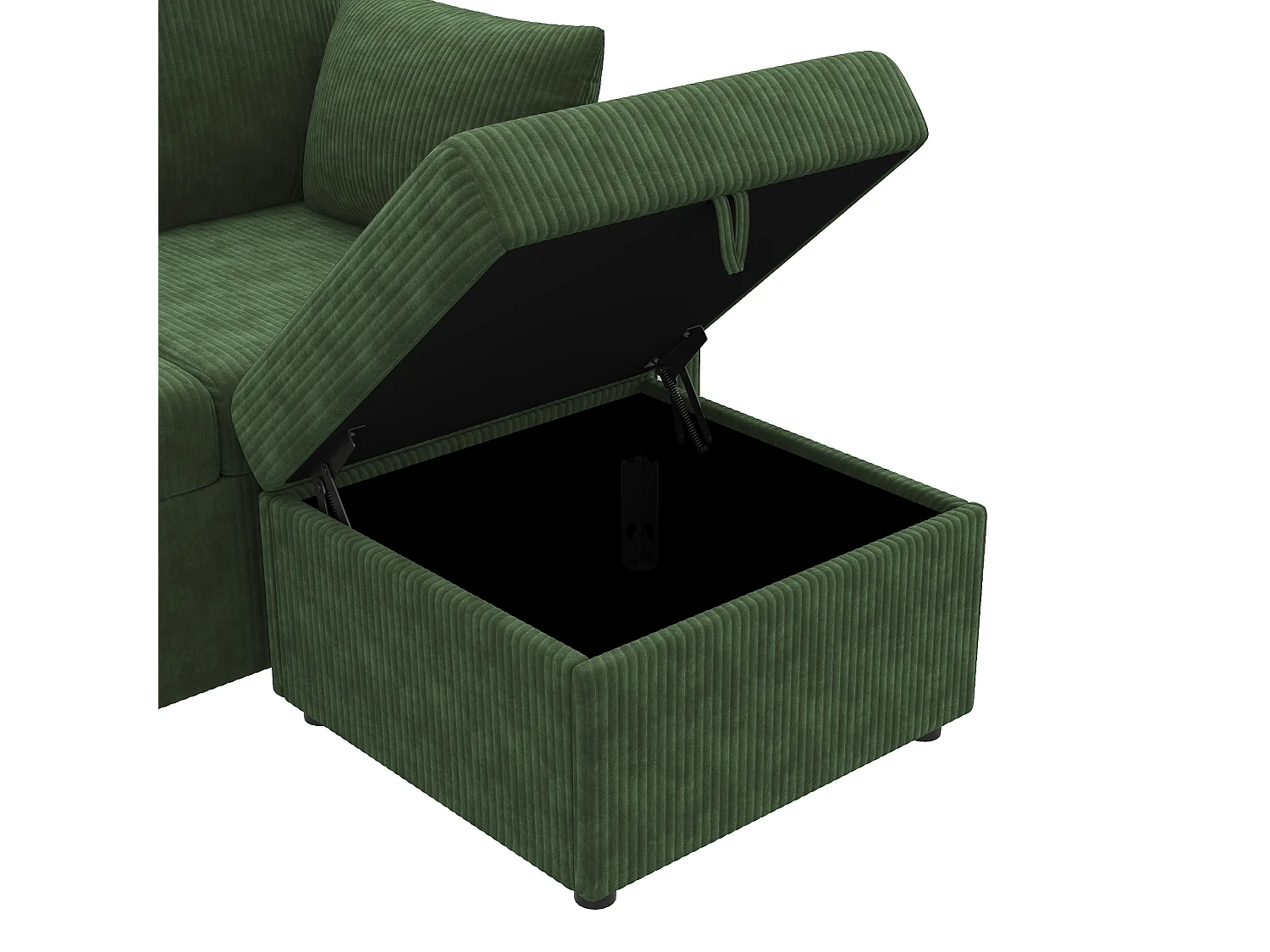 Canapé modulable en U ou en L - avec 2 poufs de rangement - éclairage LED - porte-gobelets - ports USB/Type-C et accoudoirs - tiroirs - vert