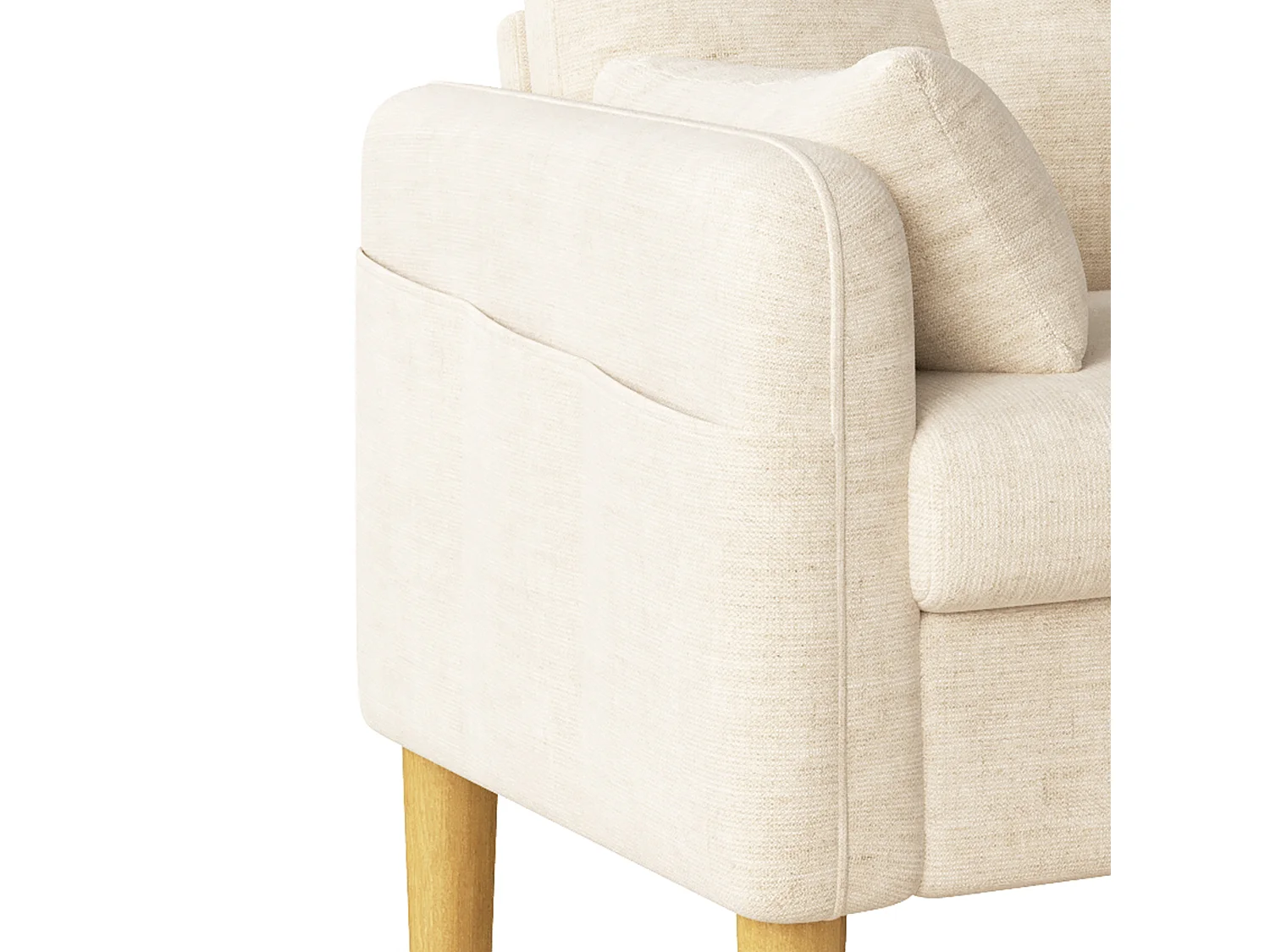 Modern soffa 2 platser – med 3 kuddar – med 1 sidoförvaringsficka – beige