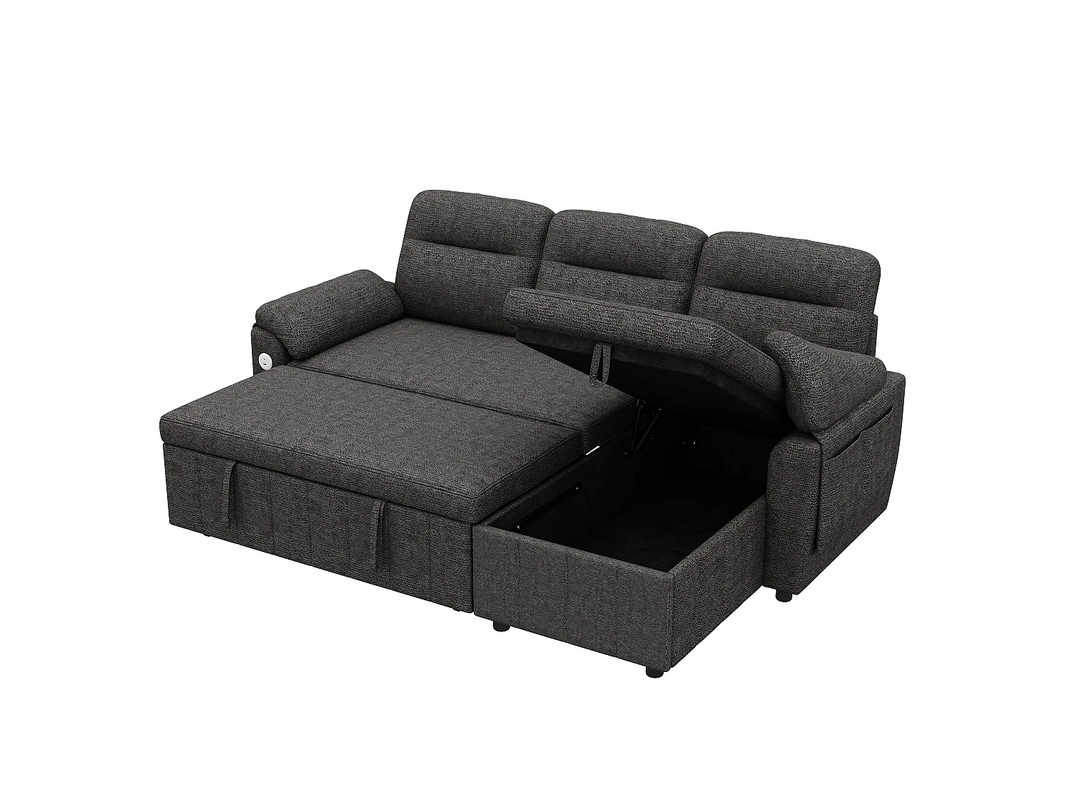 Hörnsoffa i L-form - med utbytbar chaise longue - förvaringsutrymme - USB/Type-C-port - grå