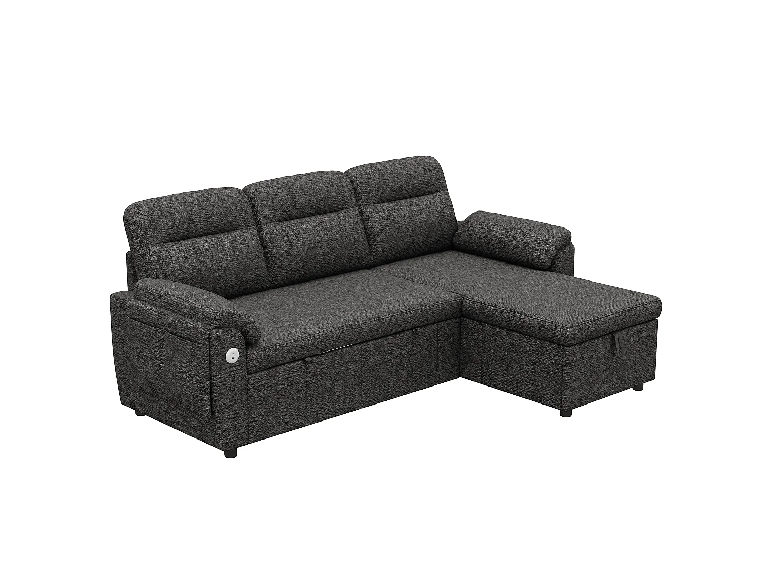 Hörnsoffa i L-form - med utbytbar chaise longue - förvaringsutrymme - USB/Type-C-port - grå