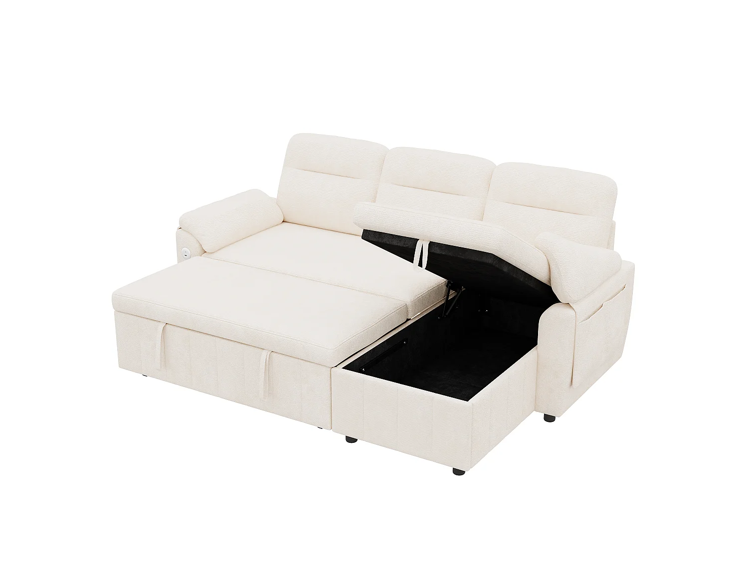 Hörnsoffa i L-form - med utbytbar chaise longue - förvaringsutrymme - USB/Type-C-port - beige