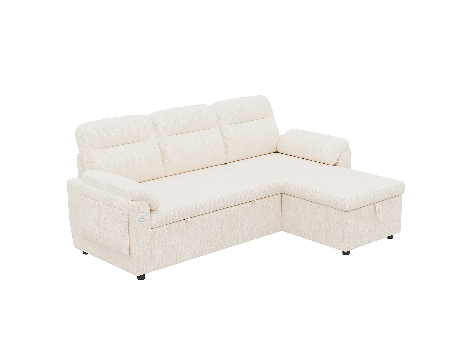 Hörnsoffa i L-form - med utbytbar chaise longue - förvaringsutrymme - USB/Type-C-port - beige