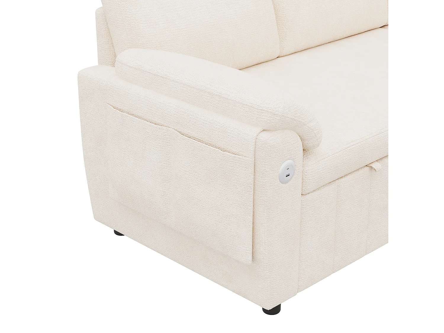 Hörnsoffa i L-form - med utbytbar chaise longue - förvaringsutrymme - USB/Type-C-port - beige