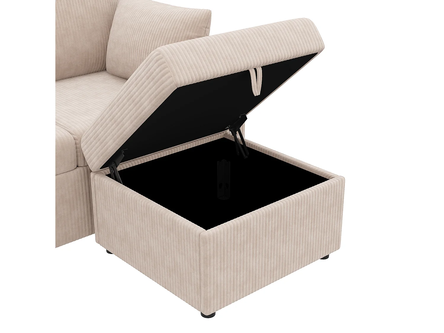 U-formad eller L-formad modulsoffa - med 2 förvaringspuffar - LED-belysning - mugghållare - USB/Type-C-portar och armstöd - lådor - beige