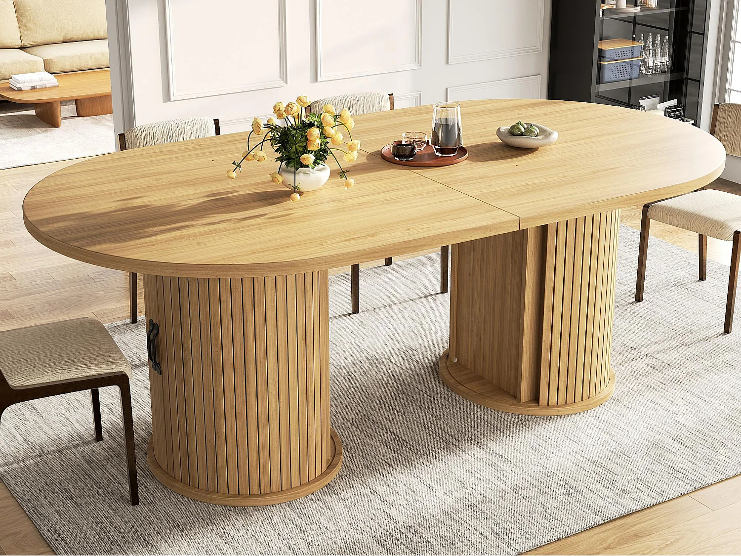 Table à Manger Extensible 149.8-189.7cm - Table Multifonction avec Rangement Caché, Système Télescopique, Design Modulable - Naturel