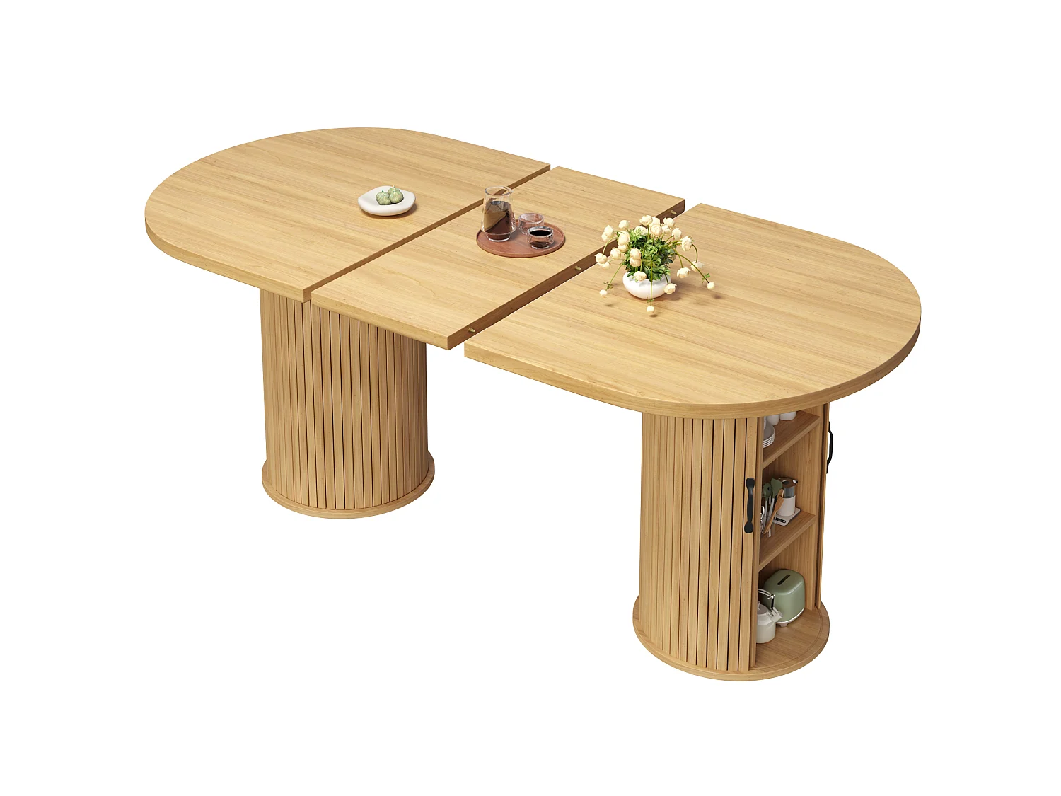 Table à Manger Extensible 149.8-189.7cm - Table Multifonction avec Rangement Caché, Système Télescopique, Design Modulable - Naturel