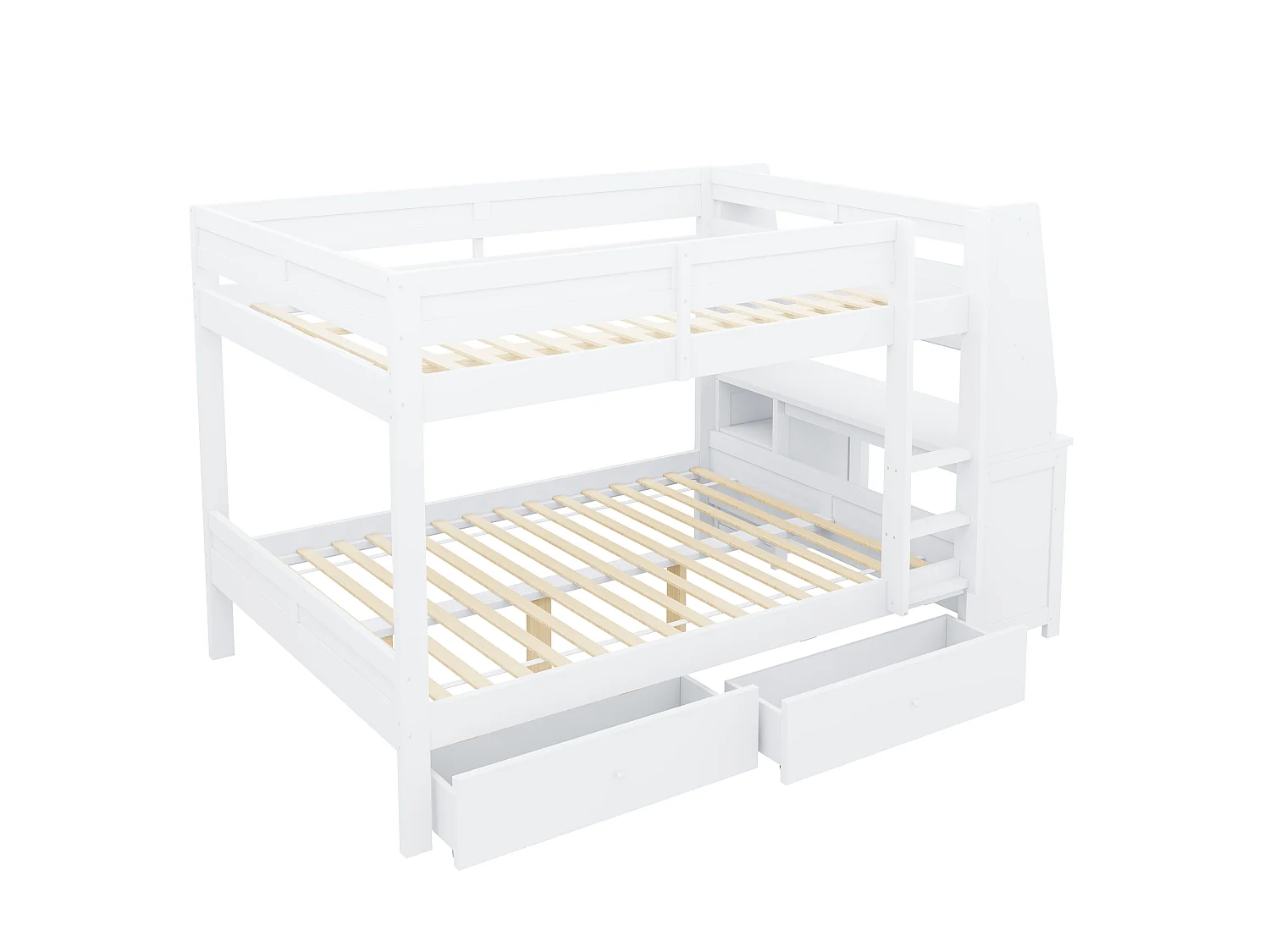 Lit superposé 140 x 200 cm - avec rangements - comprenant un bureau et des étagères - avec 2 tiroirs - blanc (matelas non inclus)