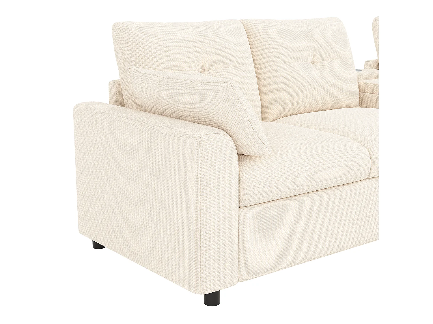 Hörnsoffa 6 platser i U/L-form - med 2 förvaringspuffar - hopfällbara förvaringsfack + utdragbara mugghållare - USB- och Type-C-portar - beige