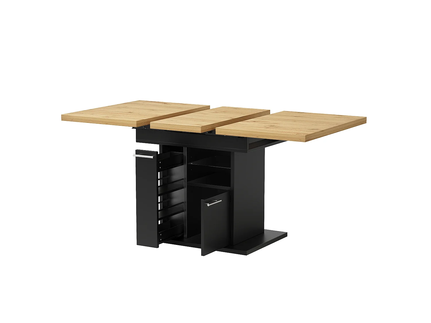 Table à Manger Extensible 110-140cm - Table avec Rangement, Éclairage LED, Étagères en Verre, Design Gain de Place, MDF - Moderne