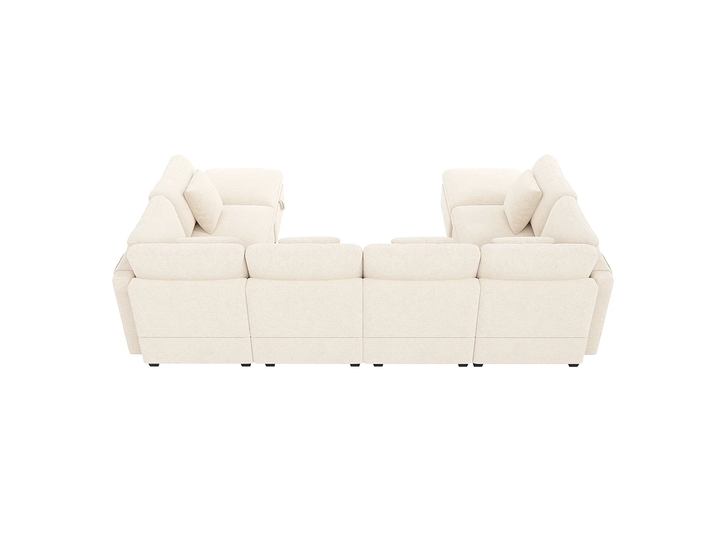 U-förmige Ecksofa - Modulares 8-Sitzer-Sofa - mit 2 Poufs - Integrierte Seitentaschen in den Armlehnen - 6 Kissen inklusive - Beige